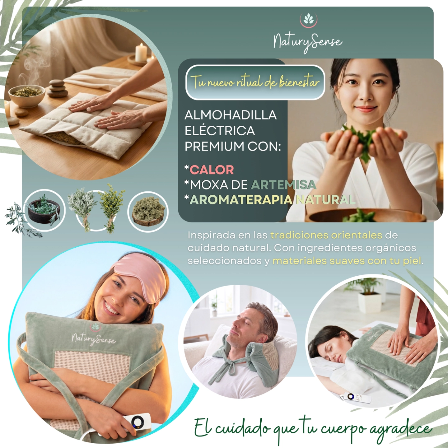 NaturySense®-Almohadilla eléctrica, calor, moxa de Artemisa y aromaterapia natural