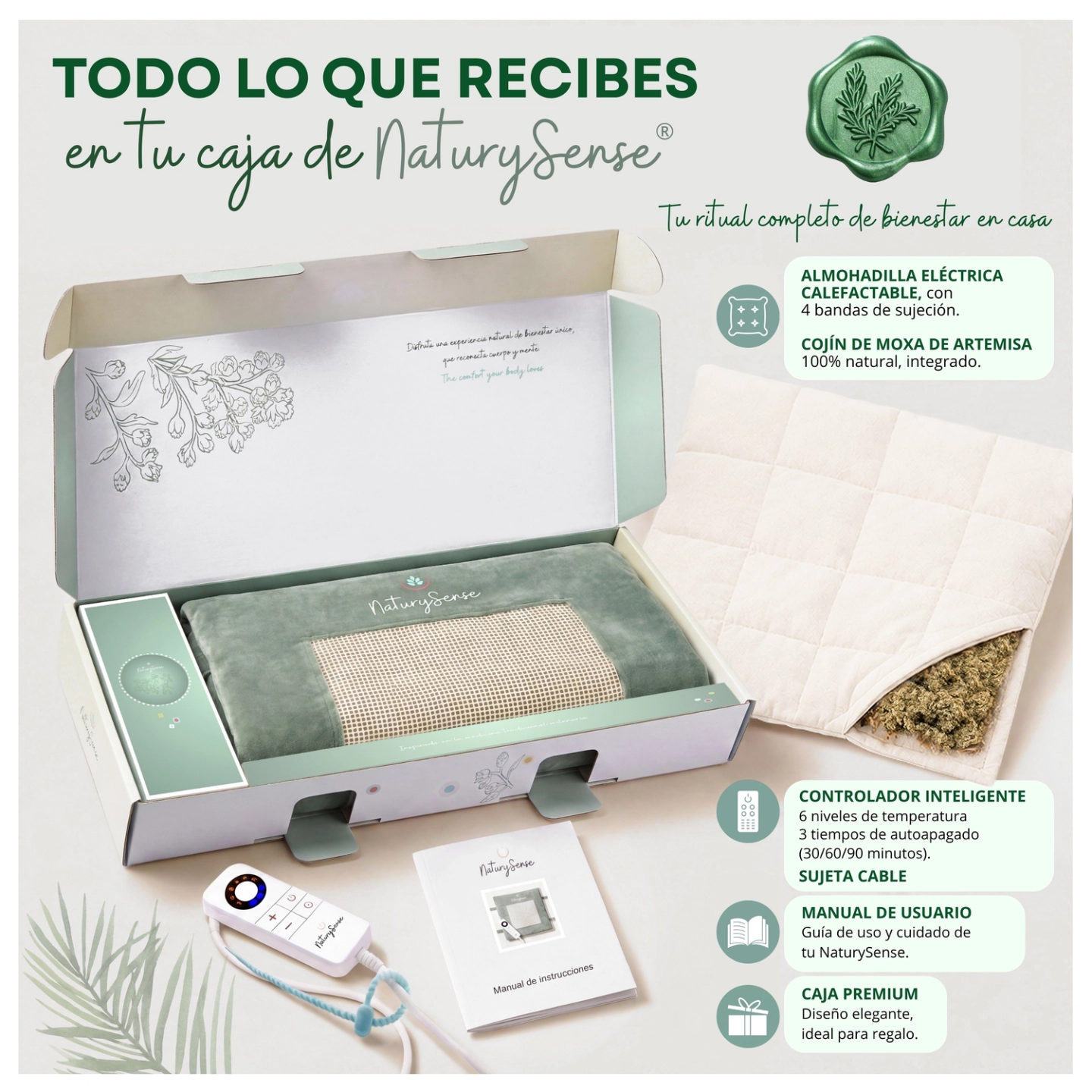NaturySense®-Almohadilla eléctrica, calor, moxa de Artemisa y aromaterapia natural