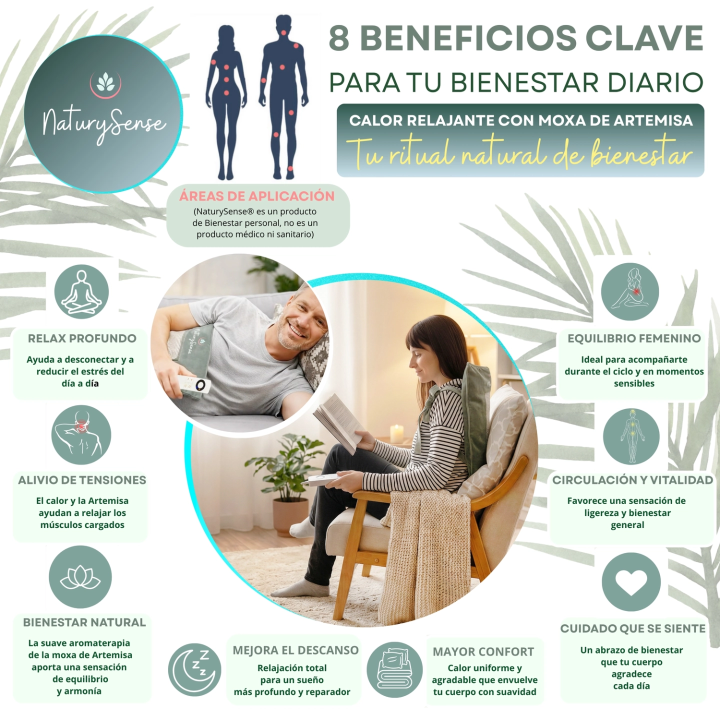 Pack almohadilla eléctrica NaturySense® + 1 repuesto moxa de Artemisa